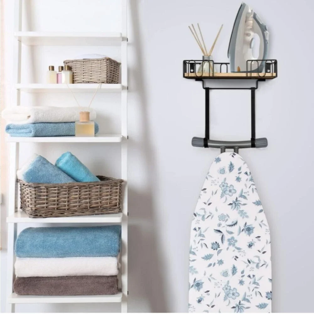 Amazon NIB Ironing Board Shelf Organizer in Black and Natural Wood